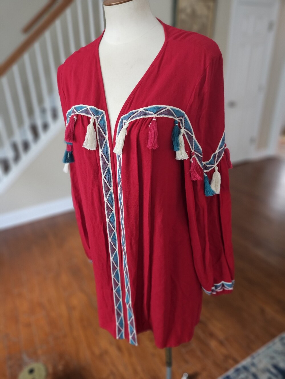 Umgee Red Jacket Tassels Cardigan Thing Medium